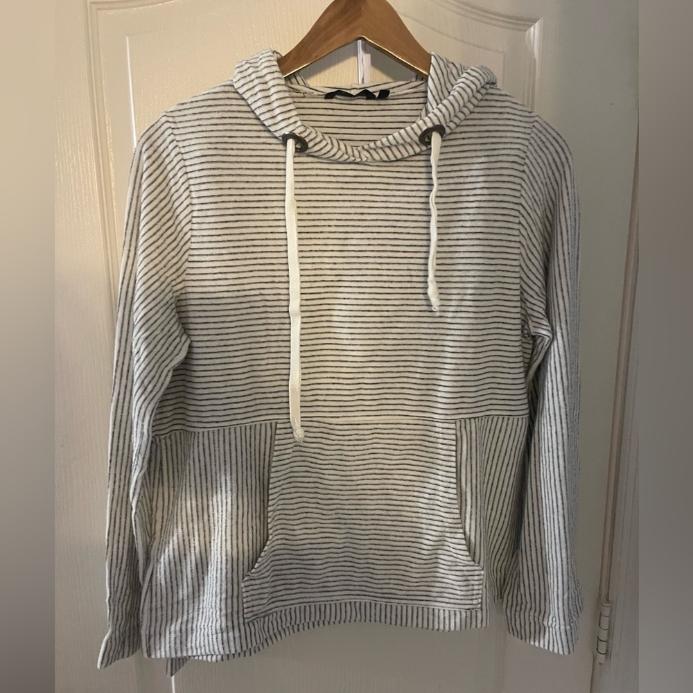 Hannah Gray and White Striped Hoodie